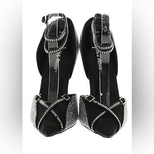 Public Desire Women’s Black Diamante Mesh Pointed Toe Stiletto Ankle Strap